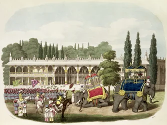 O Palácio de Tippoo Sahib (1749-99) gravado por Thomas Hall para &39;Oriental Drawings&39;, pub. 1806 (aquatinta)