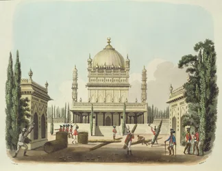 O túmulo de Hyder Ali e Tippoo Sultan, placa 49 de "desenhos orientais", gravada por Thomas Medland (1755-1823) pub. 1806 (aquatinta)