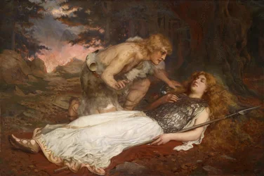 Siegfried (Sigurd) e Bruennhilde (Brunehild) par Butler, Charles Ernest (1864-1933). Óleo sobre tela, tamanho : 130x200