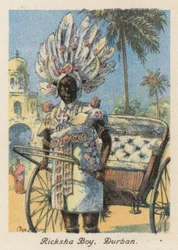 África do Sul: Ricksha Boy, Durban (litografia a cores)