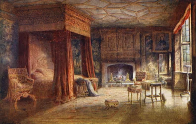 Casa de Knole: Quarto de dormir com lantejoulas (litografia a cores)