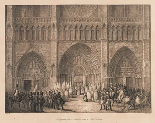 Bandeiras Tiradas em Austerlitz Recebidas em Notre
Dame, início do século XIX (litho)