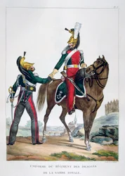 Uniforme de um regimento de dragões da guarda real, França, 1823.