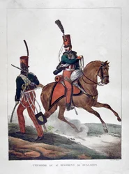 Uniformes do 6º regimento de hussardos franceses, 1823.