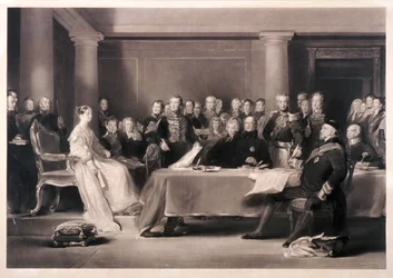 Rainha Victoria presidindo o conselho em sua ascensão ao trono de 1846
