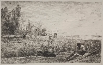 Fabricação de feno, impressão original 1862, impressa em 1921.