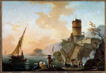 Marinha, vista do Mediterrâneo Pintura de Charles Francois Lacroix de Marselha (1720-1779) Sol do século XVIII. 0,61x0,82 m Orleans, Musee des Beaux Arts