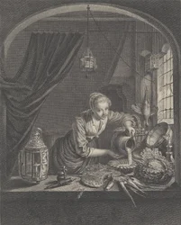 Leiteira após a pintura de G.Dou no Gabinete do Sr. Poullain, meados do século XVII.