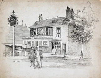 Old Windmill Public House, 214-214 Chiswick High Road, Turnham Green (caneta e tinta sobre papel)