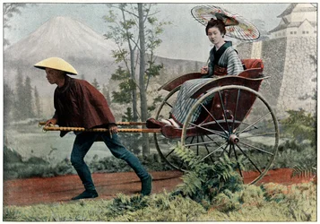 Riquixá, transporte do Japão, c1890