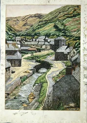 Boscastle, Cornwall, c.1919 (aguarela, caneta e tinta sobre papel)