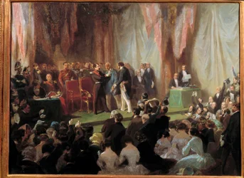 Príncipe-Presidente Napoleão III decorando a Legião de Honra Jean-Baptiste Pruvost, carter, 9 de Junho de 1850 a Saint-Quentin Pintura de Sebastien Giraud (1819-1892) Musee du Chateau de Compiegne do século XIX