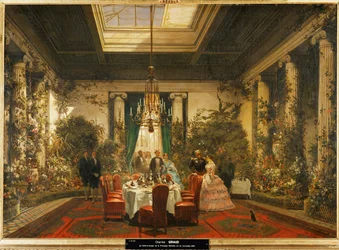 A sala de jantar da princesa Mathilde, filha do rei Jerónimo, irmão de Napoleão I ... (óleo sobre tela)