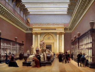 Vista do Musee Napoleon III, sala de terracota no Louvre, também conhecida como a Galeria Campana Pintura de Sebastien Charles Giraud (1819-1892) 1866 Sol. 0,97x1,3 m