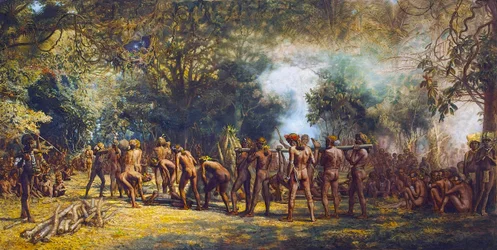 Banquete canibal na ilha de Tanna, Vanuatu, c. 1887