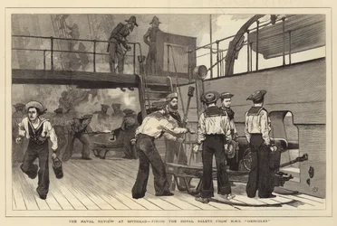 The Naval Review no Spithead, disparando a Royal Salute do HMS Hercules