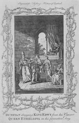 Dunstan arrasta o rei Edwy para longe da sua consorte, a rainha Ethelgiva, no dia da sua coroação, 1773.