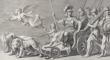 Marte em uma carruagem puxada por três leões, 1749.