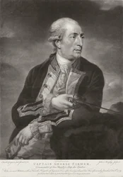 Retrato de George Farmer (1732-79) Capitão do HMS &39;Quebec&39;, gravado por John Murphy, pub. por John Boydell (1719-1804) 1780
