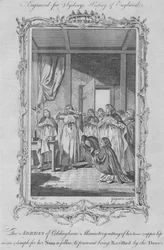 A abadessa do mosteiro de Coldingham mutila-se para evitar a violação por invasores viquingues, 1773