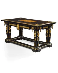 Mesa Napoleão III, projetada por Jean Brandely, marchetaria de E. Varlot, Paris, c.1850-75 (ormolu, cobre dourado, ébano e sicômoro)