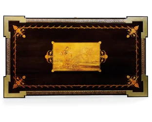 Mesa Napoleão III, projetada por Jean Brandely, marchetaria de E. Varlot, Paris, c.1850-75 (ormolu, cobre dourado, ébano e sicômoro)