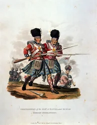 Granadeiros do 42º (ou real) e 141º ou, Gordon Highlanders, de "trajes do exército do Império Britânico, de acordo com os últimos regulamentos 1812", gravados por JC Stadler, publicado pela Co
