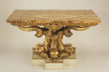 Mesa de console, atribuída a Marsh & Tatham, c.1805 (madeira, parcela dourada e jaspe)