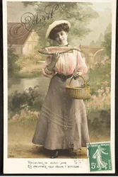 Cartão postal antigo/Abril Peixe/Mulher da Belle Epoque