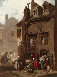 Alemão: Markttreiben in einer mittelalterlichen Stadt Dia de mercado numa cidade medieval