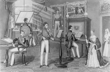 A maravilha de Windsor: O artista, poeta, violinista, aqui vemos, e tudo é Tweedle-dum e Tweedle-dee, c.1841 (lito) (foto bw)