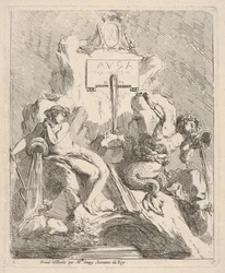 Projeto para uma fonte com uma ninfa sentada à esquerda e tritão segurando uma concha na boca ..., 1768.