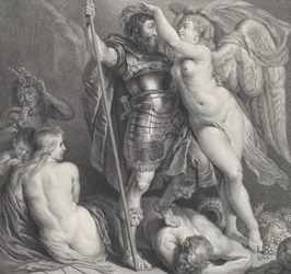 Herói coroado por Vitória, que coloca uma coroa de louros na cabeça, Vênus e Cupido em..., ca. 1735-61.