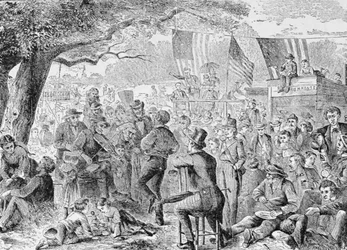 O 4 de julho, ilustração de &39;Harper&39;s Weekly&39;, 1867, de &39;The Pageant of America, Vol.3&39;, por Ralph Henry Gabriel, 1926