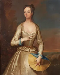 Retrato a três quartos de uma senhora de branco com um gorro de palha (óleo sobre tela)