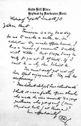 Carta a Charles Kent, escrita de Gad&39;s Hill Place, na véspera de sua morte, marcando um encontro no dia seguinte, 8 de junho de 1870