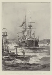 As manobras navais, operações de reserva de frota, HMS Alexandra, navio-bandeira do almirante Domvile, em Tor Bay