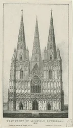 Catedral de Lichfield - Frente Oeste: gravura, 1819