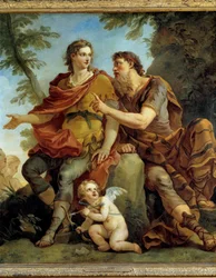 História de Telémaco: «Telémaco escuta os conselhos de Mentor». Pintura de Charles Joseph Natoire (Charles-Joseph Natoire)