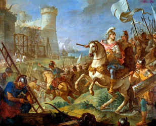 Sítio da cidade de Arles por Theodoric II, rei dos visigodos Pintura de Charles Joseph Natoire (Charles Joseph Natoire
