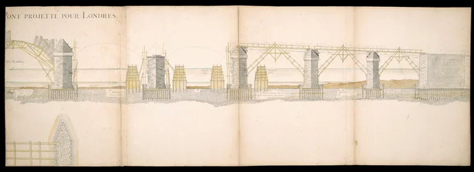 Projetos da ponte projetada no rio Tâmisa em Londres, BL Maps C.49.e.76