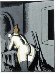 Mulher nua, de costas, a ler - por Pierre Mac Orlan, il. de Chas. Laborde (Charles Laborde) (1886-1941), ed. da faixa