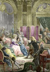 O Salão de Suzanne Curchod e Madame Necker (gravura)