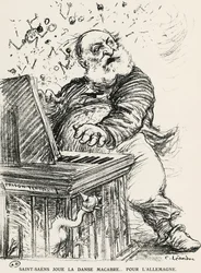 Caricatura de Charles Camille Saint-Saens, compositor, pianista e organista francês