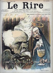 Henri Rochefort e seu santo padroeiro la bonne sainte Pelagie (Prisão de Sainte-Pelagie) - caricatura de Charles Leandre (1862-1934) em "Le Rire" de 26 de Março de 1898