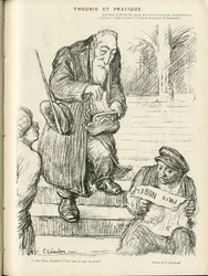 Ilustração de Charles Leandre (1862-1934) em Le Rire, 31/12/21 - Teoria e Prática - Prémio Nobel - Lenine, França Anatole