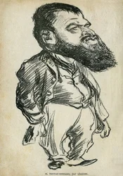 Retrato de Bernard Paul dit Tristan-Bernard (1866-1947), escritor e comediante francês. Desenho animado de Charles Leandre (1862-1934), em "Tales de Pantruche et d