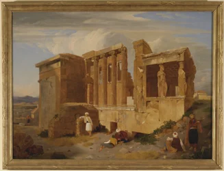 O Erechtheum, Atenas, com figuras em primeiro plano
