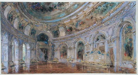 Salão de Banquete no Palácio Real de Laeken, c.1910 (aguarela sobre papel)