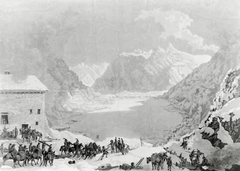 Exército francês do Primeiro Cônsul Napoleão Bonaparte (1769-1821) no Great St Bernard Pass Hospice, 20 de Maio
